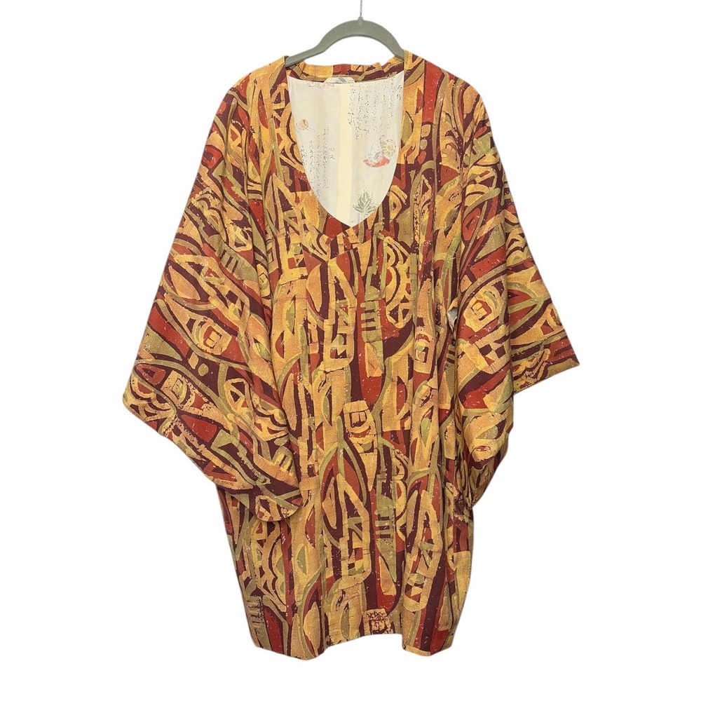 Vintage Japanese Haori Kimono Jacket Abstract Geometric Print Earthy Tones